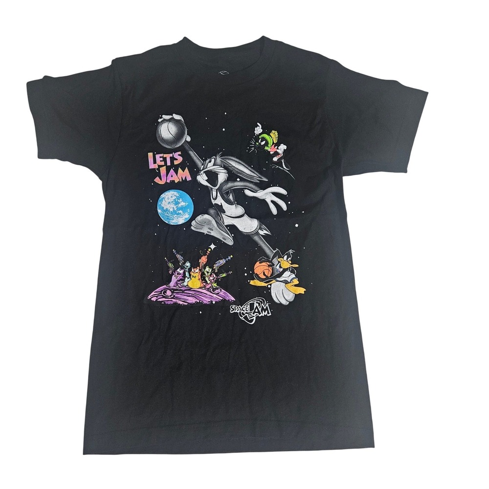 Space Jam Lets Jam Graphic T-Shirt Black Bugs Bunny Daffy Duck Mens Small S